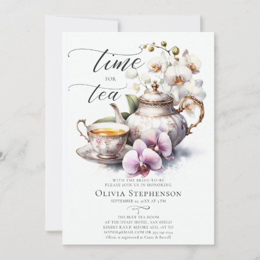 Weißer Orchid Elegantes Set Chic Bridal Teezeremon Einladung (Vorderseite)