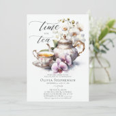 Weißer Orchid Elegantes Set Chic Bridal Teezeremon Einladung (Stehend Vorderseite)