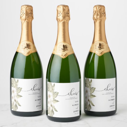 Weißer Orchid Gastgeschenk Hochzeit Sparkeln Weink Schaumweinetikett (Flaschen)