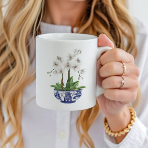 Weißer Orchid in Chinoiserie Bowl Keramik Kaffeetasse