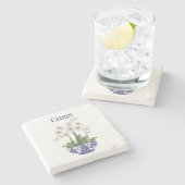 Weißer Orchid in Chinoiserie Bowl Steinuntersetzer (Seitenansicht)