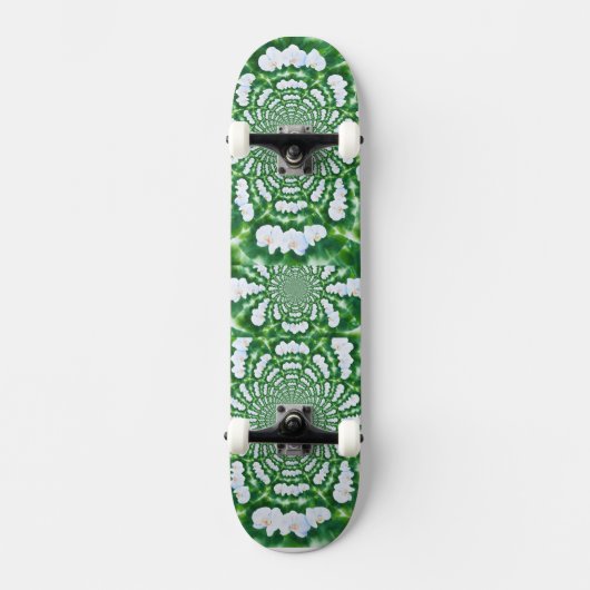 Weißer Orchid Mandala Skateboard (Vorderseite)