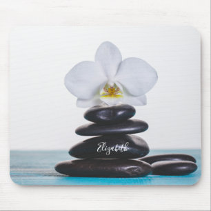 Weißer Orchid, Therapeut Zen Stones Mousepad