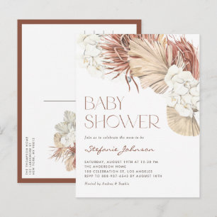 Weißer Orchid und getrocknete Palm Boho Babydusche Einladungspostkarte