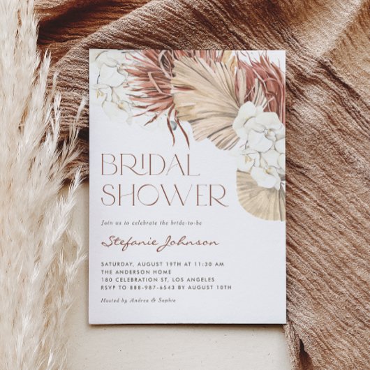 Weißer Orchid und getrocknetes Palm-Boho-Brautpart Einladung