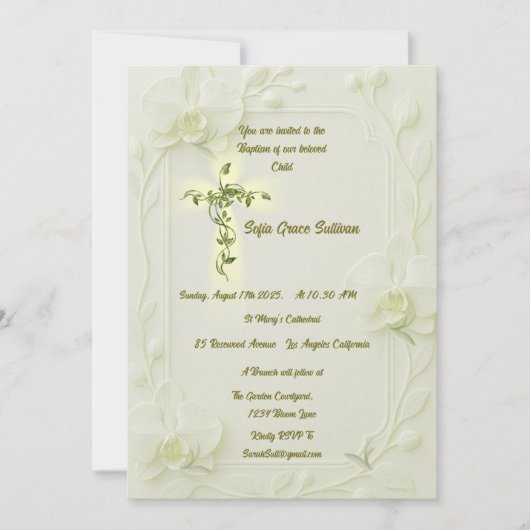 Weißer Orchid & Vine Taufen Einladung (Vorderseite)