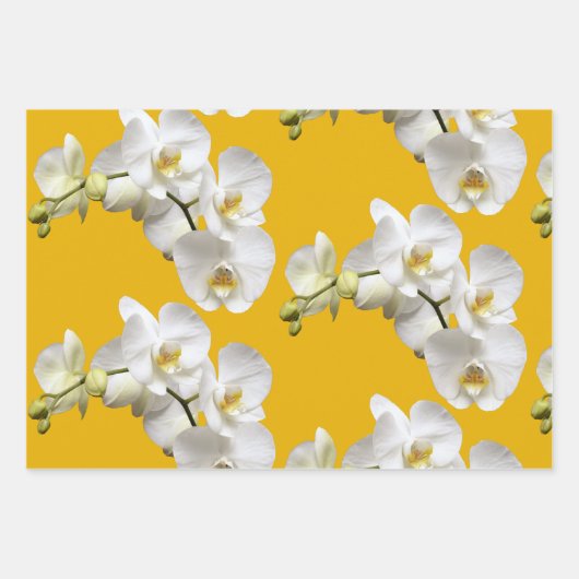 Weißer Orchideen Gelb Gold Umhüllungspapierblätter Geschenkpapier Set (Vorderseite 2)