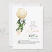 Weißer Orchideen Palm Blätter Goldballon Taufe Einladung (Vorderseite)