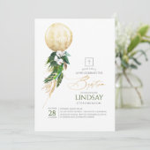 Weißer Orchideen Palm Blätter Goldballon Taufe Einladung (Stehend Vorderseite)