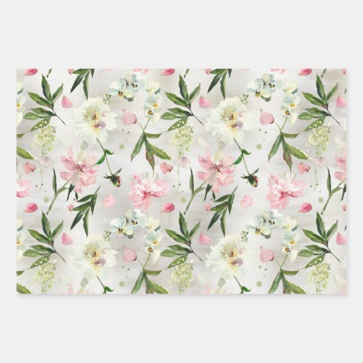 Weißer Orchideen Pink Peonies & Blume Petals Garde Geschenkpapier Set (Vorderseite 3)