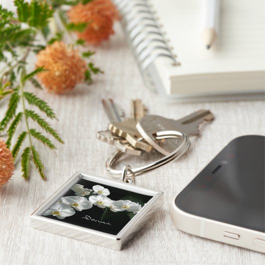 Weißer Orchideen-Schlüsselanhänger Schlüsselanhänger (Seite)