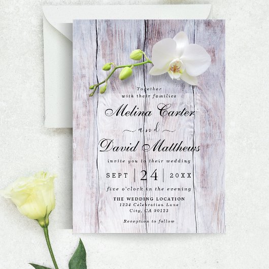 Weißer Orchideenholzhintergrund Einladung zur Hoch