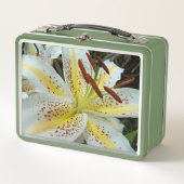 Weißer Orientalischer Lilie mit gelber Sternexplos Metall Brotdose (Vorderseite)