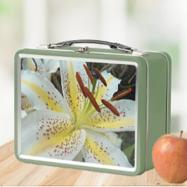 Weißer Orientalischer Lilie mit gelber Sternexplos Metall Brotdose