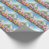 Weißer Osterhase im Tulip Garten Geschenkpapier (Ecke)