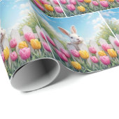 Weißer Osterhase im Tulip Garten Geschenkpapier (Rolleneckpunkt)