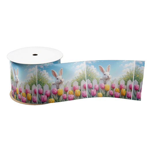Weißer Osterhase im Tulip Garten Satinband (Spule)