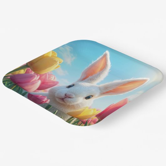 Weißer Osterhase in Tulip Pappteller (Gewinkelt)