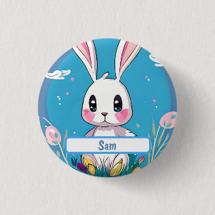 Weißer Osterhase mit individualisierbarem Nametag Button
