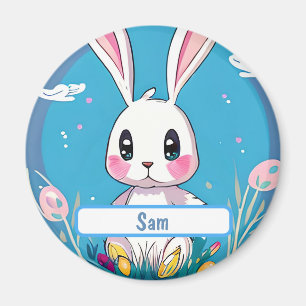 Weißer Osterhase mit individualisierbarem Nametag Magnet
