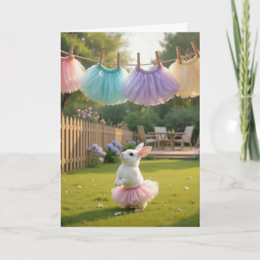 Weißer Osterhase mit rosa Tutu Karte (Vorderseite)