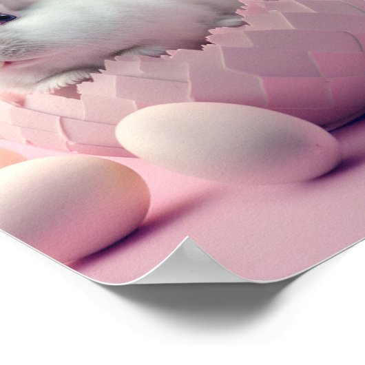 Weißer Osterhase und Eier Rosa Hintergrund Poster (Ecke)