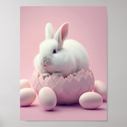 Weißer Osterhase und Eier Rosa Hintergrund Poster (Vorne)