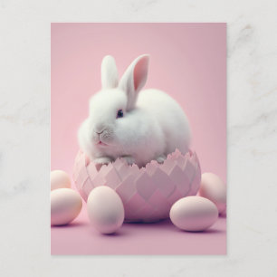 Weißer Osterhase und Eier Rosa Hintergrund Postkarte