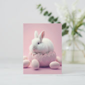 Weißer Osterhase und Eier Rosa Hintergrund Postkarte (Stehend Vorderseite)