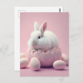 Weißer Osterhase und Eier Rosa Hintergrund Postkarte (Vorne/Hinten)