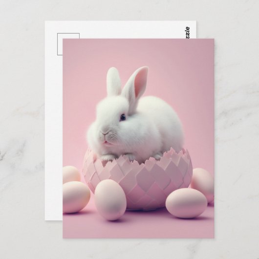 Weißer Osterhase und Eier Rosa Hintergrund Postkarte (Vorne/Hinten)