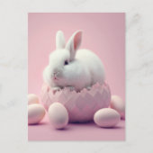 Weißer Osterhase und Eier Rosa Hintergrund Postkarte (Vorderseite)