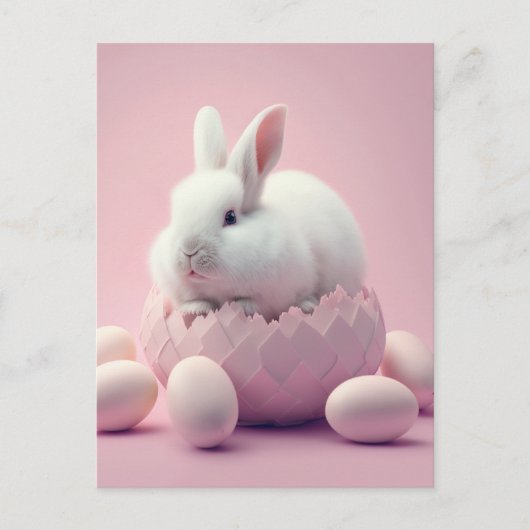 Weißer Osterhase und Eier Rosa Hintergrund Postkarte (Vorderseite)