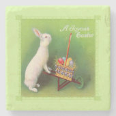 Weißer Osterhasen-Körbchen-Eier Steinuntersetzer (Vorderseite)