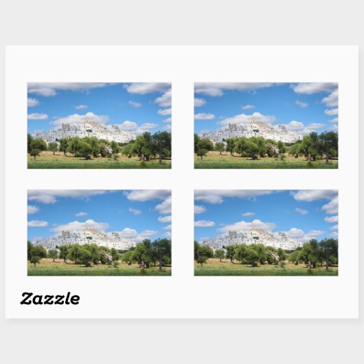 Weißer Ostuni, rechteckiger Aufkleber in Apulien (Blatt)