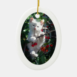 Weißer Oval-Foto Keramik Ornament