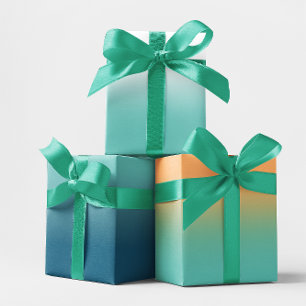 Weißer Ozean Blau Orange und Hell Teal Ombre Mix Geschenkpapier Set