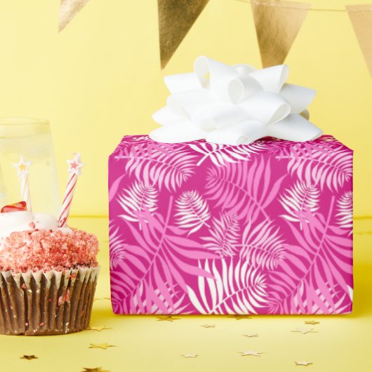 Weißer Palm Frontend auf rosa Wrapping Paper Geschenkpapier (Geburtstagsparty)