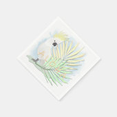 Weißer Papageienkakadu in palmenfarbenen Blätter. Serviette (Ecke)