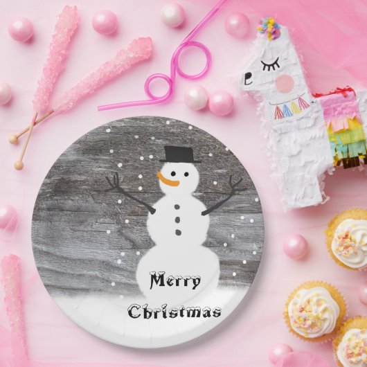 Weißer Papierteller Rustikaler Schneemann frohe We (Party)