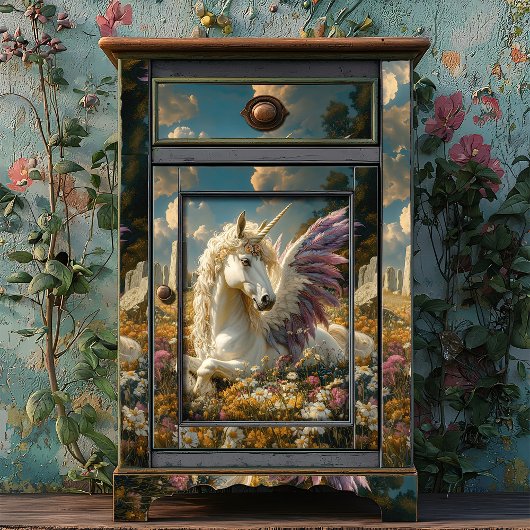 Weißer Pegasus mit Lila Flügelfantasie Mythisch Seidenpapier