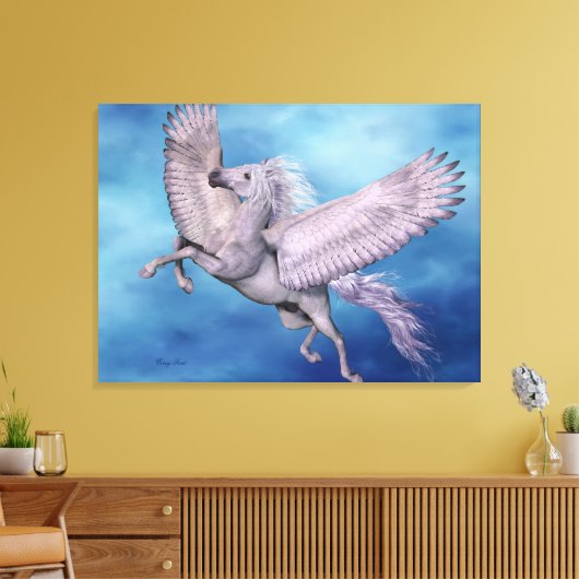 Weißer Pegasus Wrapped Canvas Leinwanddruck (Insitu (Wohnzimmer))