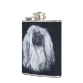 Weißer Pekingese-Hund Flachmann (Links)