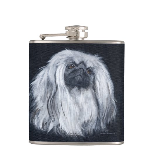 Weißer Pekingese-Hund Flachmann (Vorderseite)