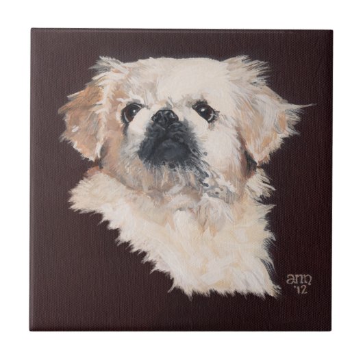 Weißer Pekingese Hund Fliese (Vorderseite)