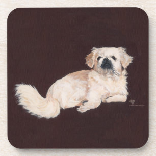 Weißer Pekingese-Hund Getränkeuntersetzer