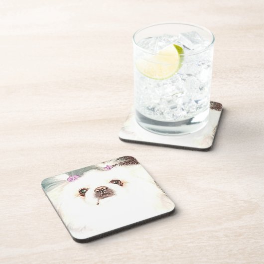 Weißer Pekingese Hund Hartkunststoff Untersetzer (Rechte Seite)