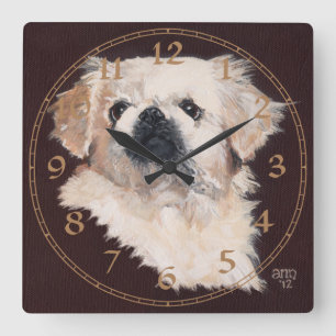 Weißer Pekingese-Hund Quadratische Wanduhr