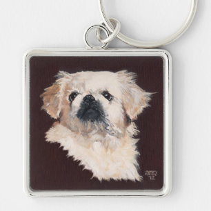 Weißer Pekingese Hund Schlüsselanhänger