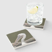 Weißer Pelikan Steinuntersetzer (Seitenansicht)